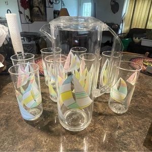 Culver acrylic ice tea glasses and pitcher WINDWARD Sailboats 8 tall cups *Read